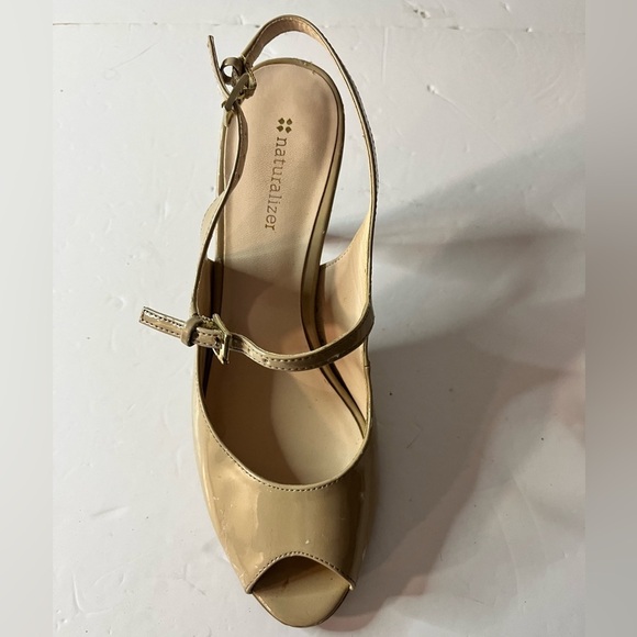 Naturalizer Beige Patent Leather Slingback Peep Toe Heels | Approx. Size 9-9.5 - Picture 6 of 12